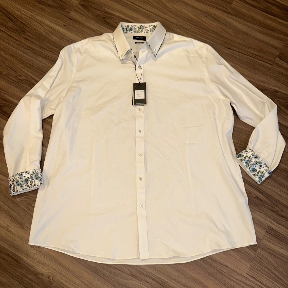 Lindbergh Black Modern‎ Fit Dress Shirt Floral Trim 3XL